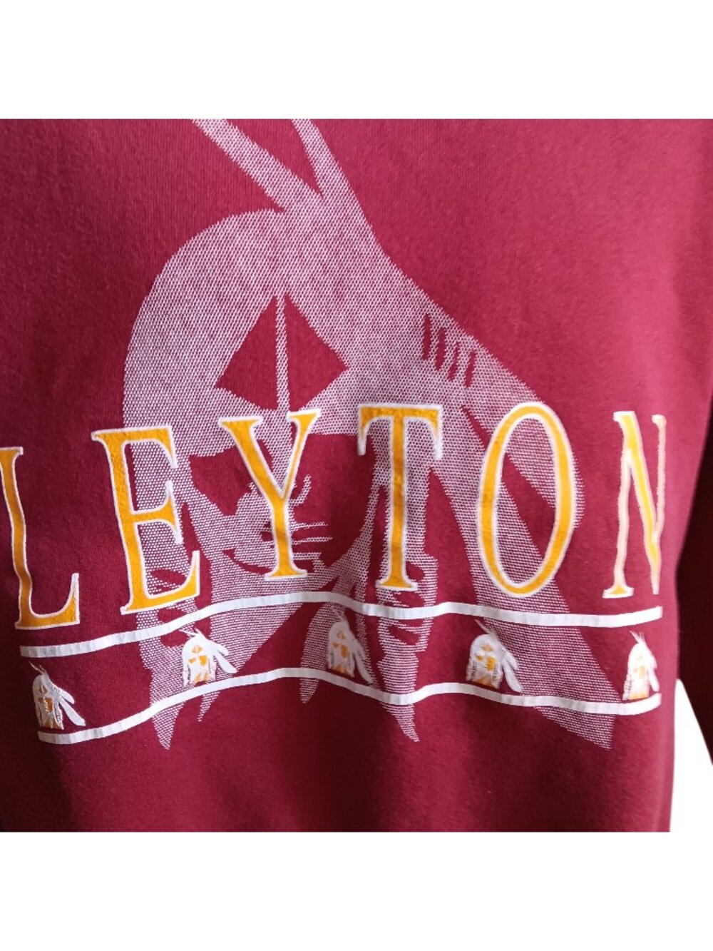 Vintage 90's Sweatshirt Medium Russell Athletic Red "Leyton" USA Leyton Chief